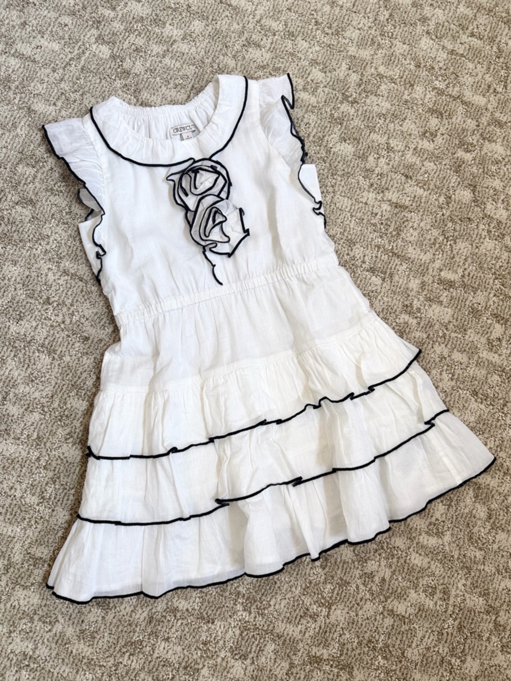 J. Crew Girls’ White/Navy Rosette Ruffle-Trim Dress—8 - Picture 2 of 7